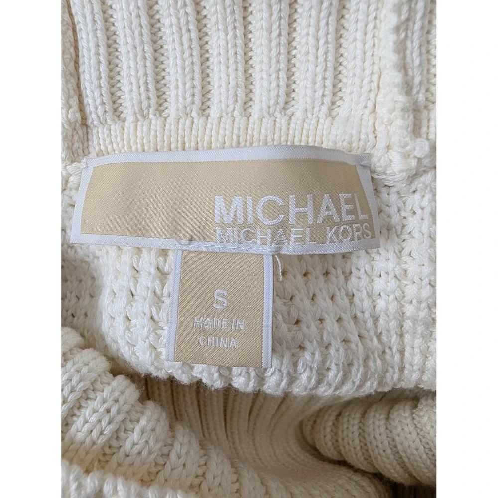Michael‎ Kors Womens Cream Knit Cowl Neck Sweater Leather Pocket Pullover Chunky